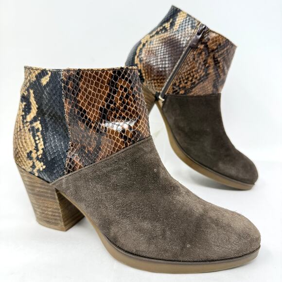 Eric Michael Booties Women 7.5 Brown Suede Snakeskin Boho Western Designer Spain - Picture 1 of 10